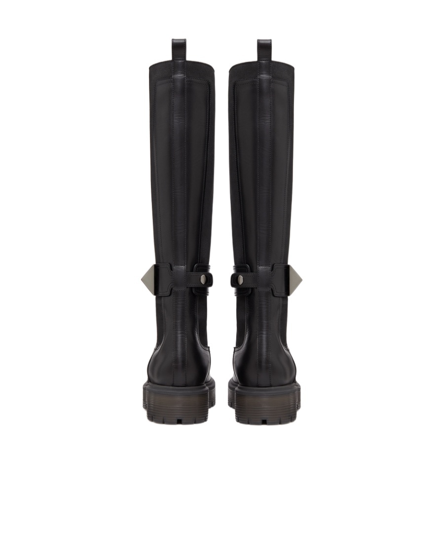 Valentino Garavani One Stud Round Toe Knee-high Boots In Black