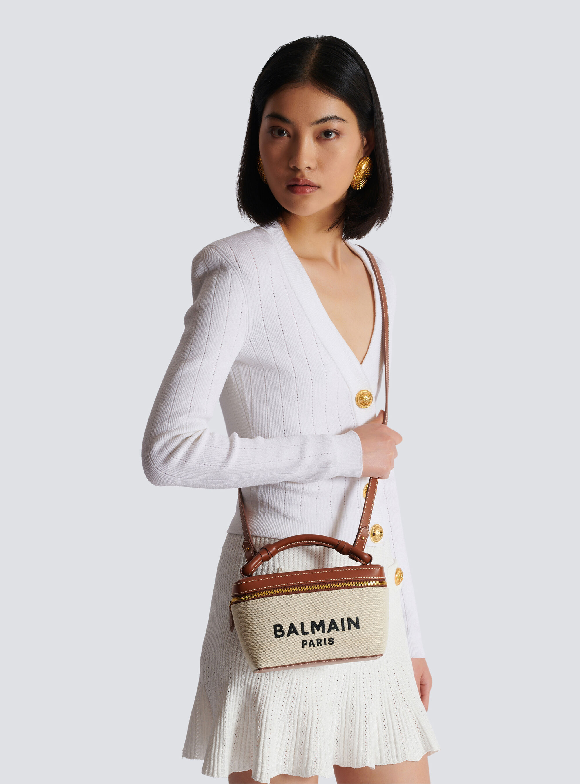 Shop Balmain B-army Vanity Case In Canvas And Leather In White