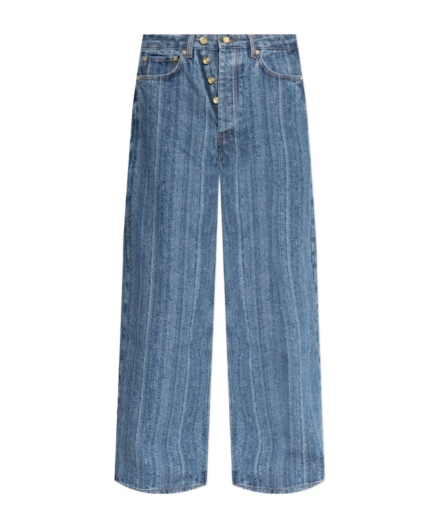 Ganni Striped Wide-leg Jeans In Blue
