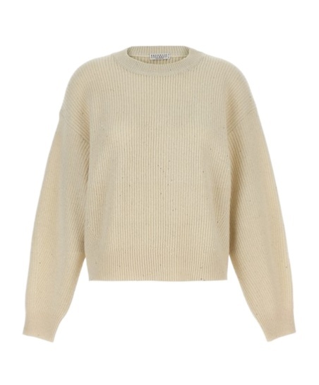 Brunello Cucinelli Sequin Sweater Sweaters And Cardigans White In Nude
