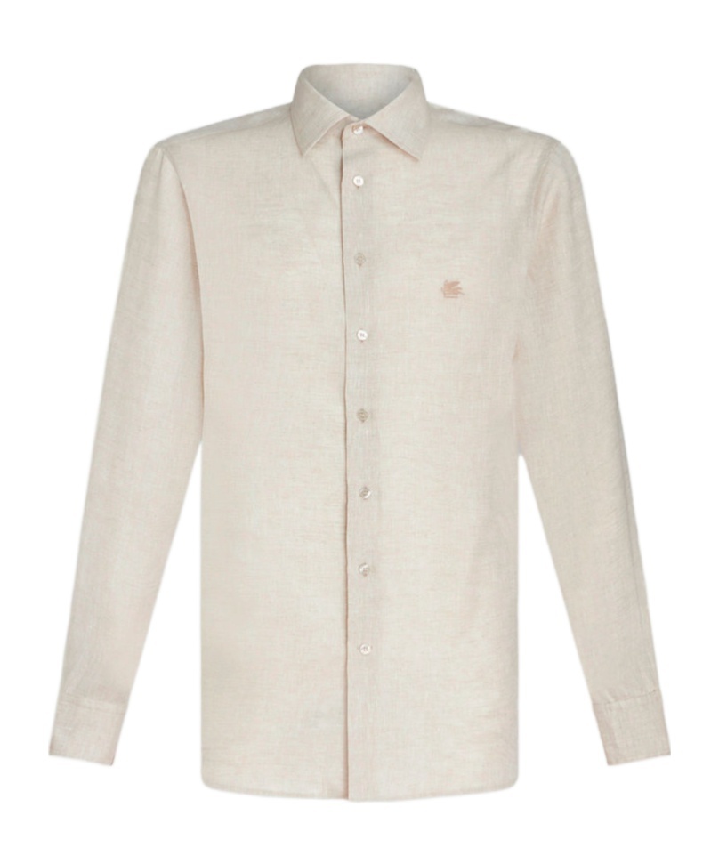 Etro Pegaso-embroidered Mélange-effect Shirt In Nude