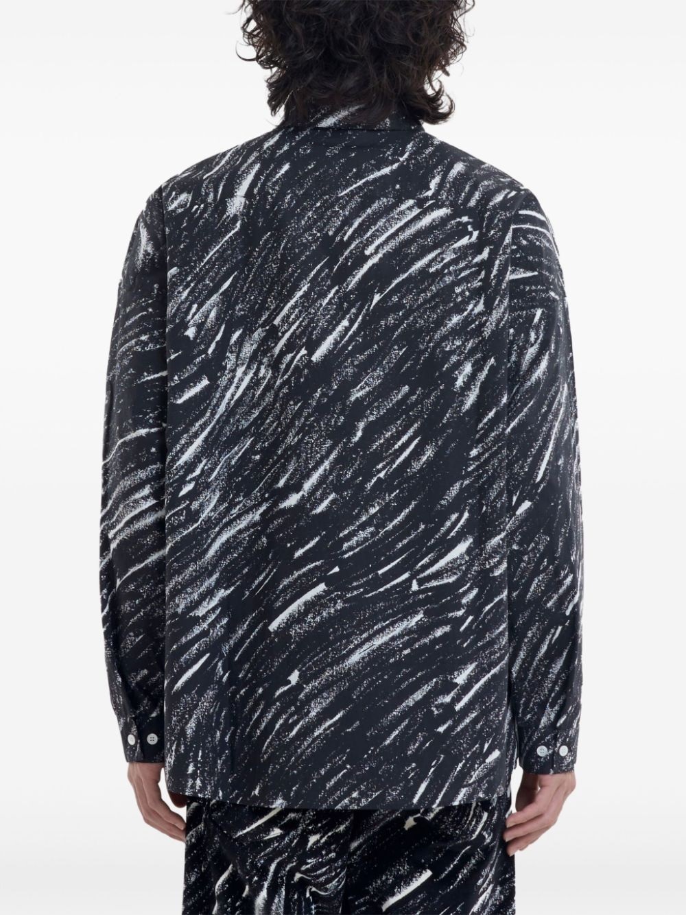 Marni Flocked Denim Oversized Shirt With Crayon Print In Black