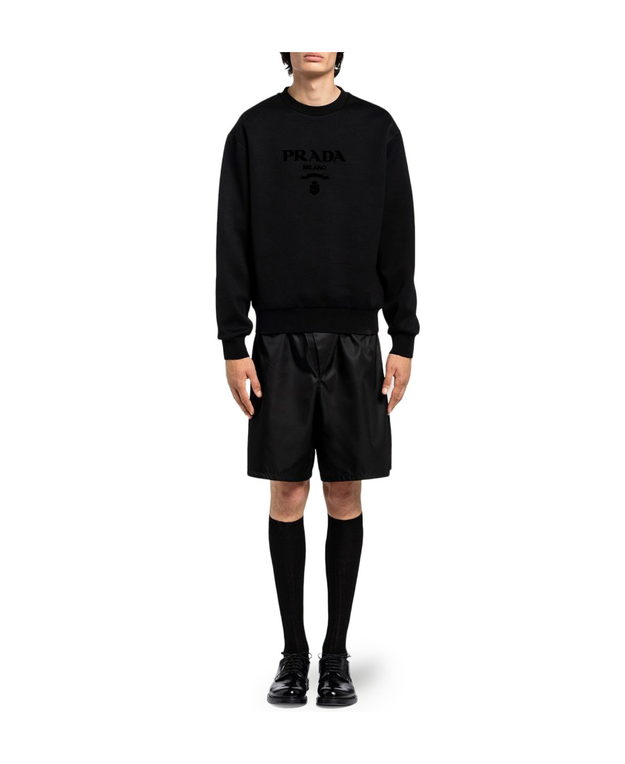Prada Oversized Cotton Sweatshirt With Logo In Black