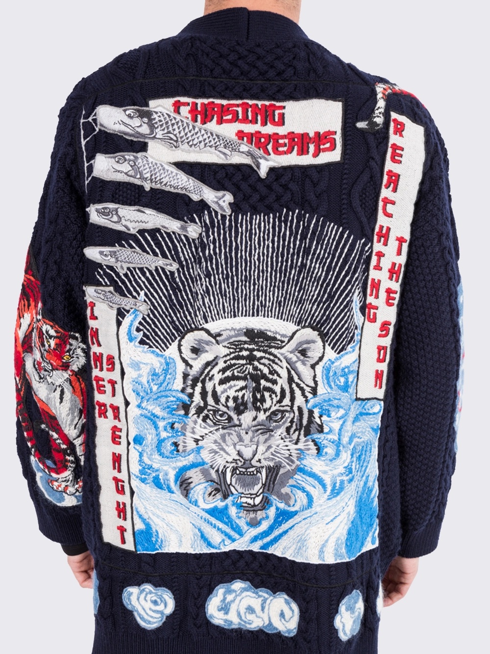 Valentino Tiger Embroidered Cardigan In Black