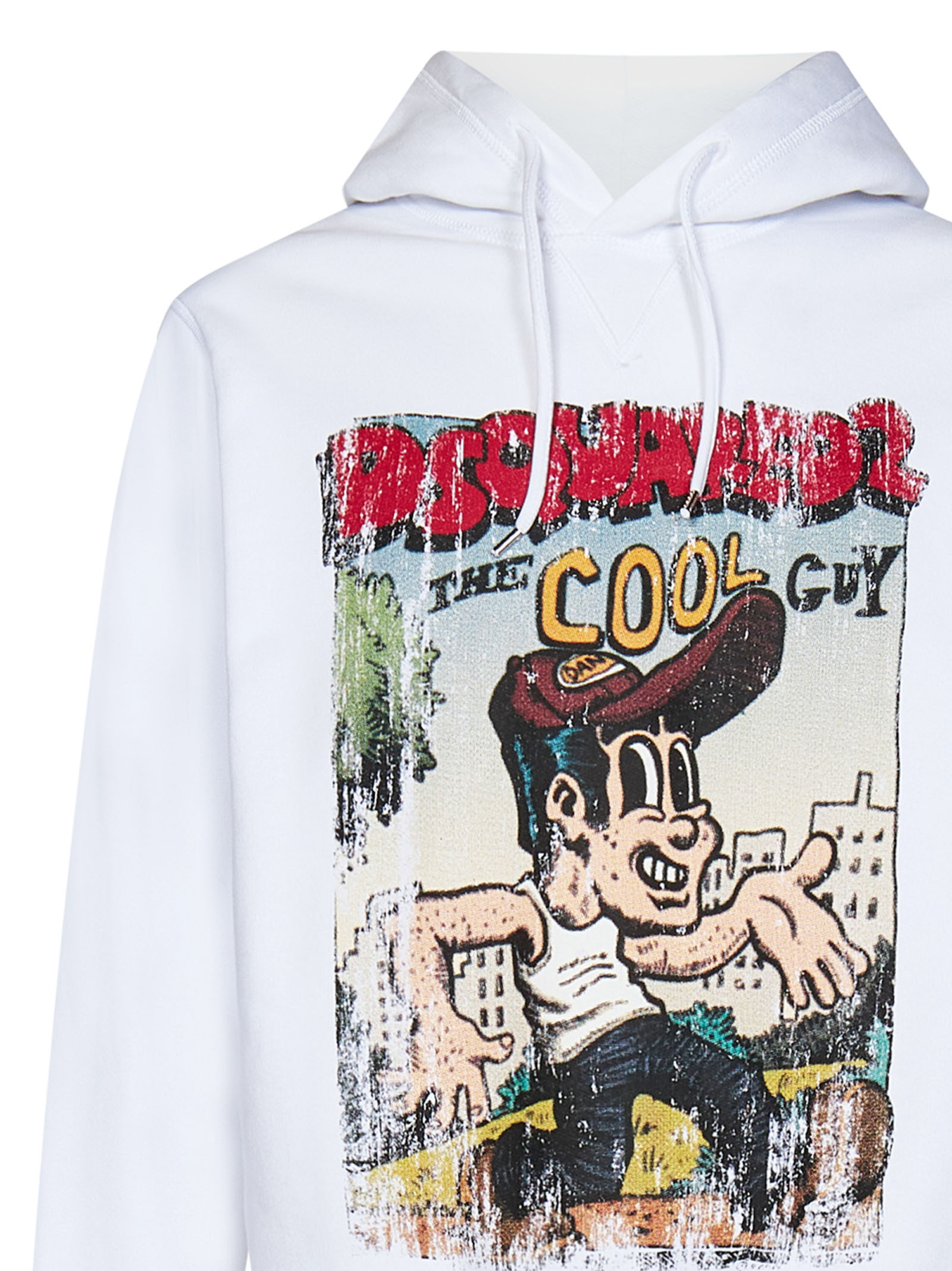 Dsquared2 Fleeced-cotton Crew-neck Sweatshirt With Print In White