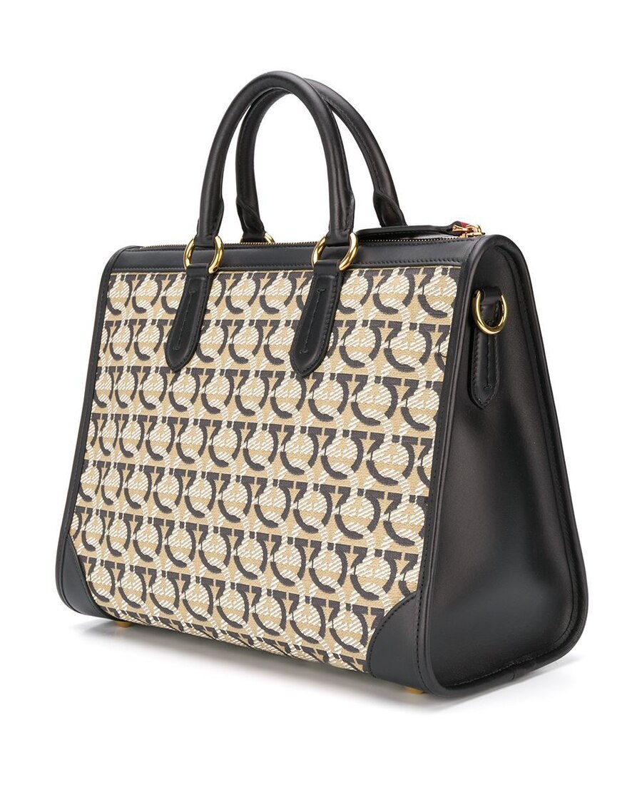Ferragamo Interlocking Gancini Print Tote In Black