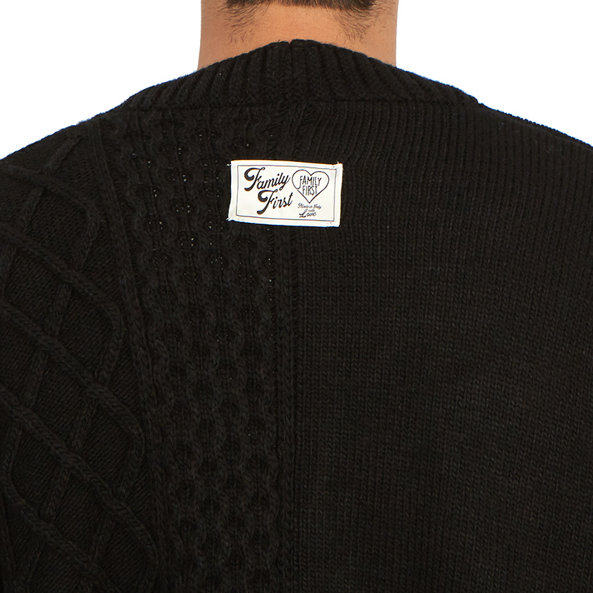 Family First V-neck Long-sleeved Sweater In Black