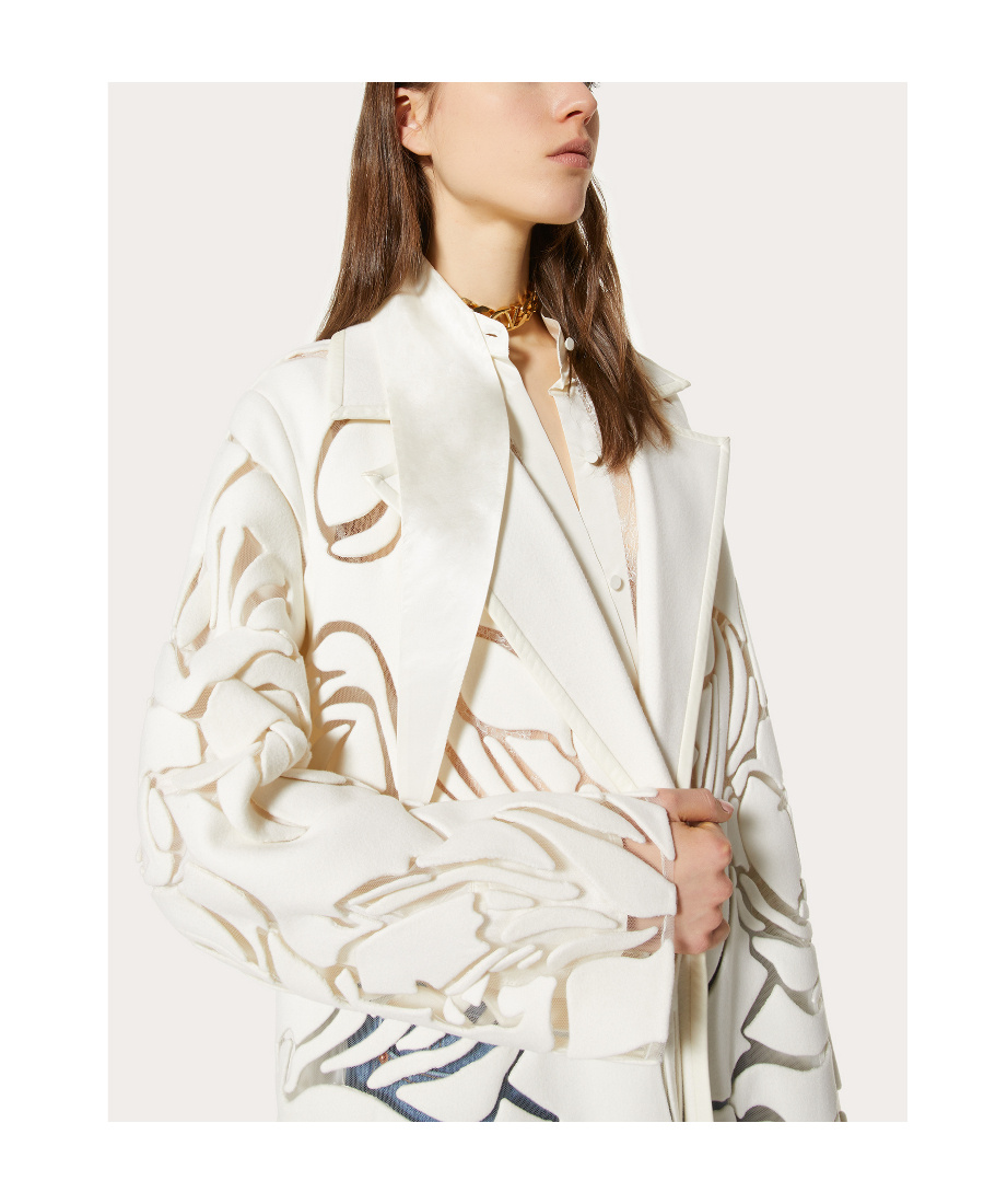 Valentino Flower Hollow Wool Coat In White