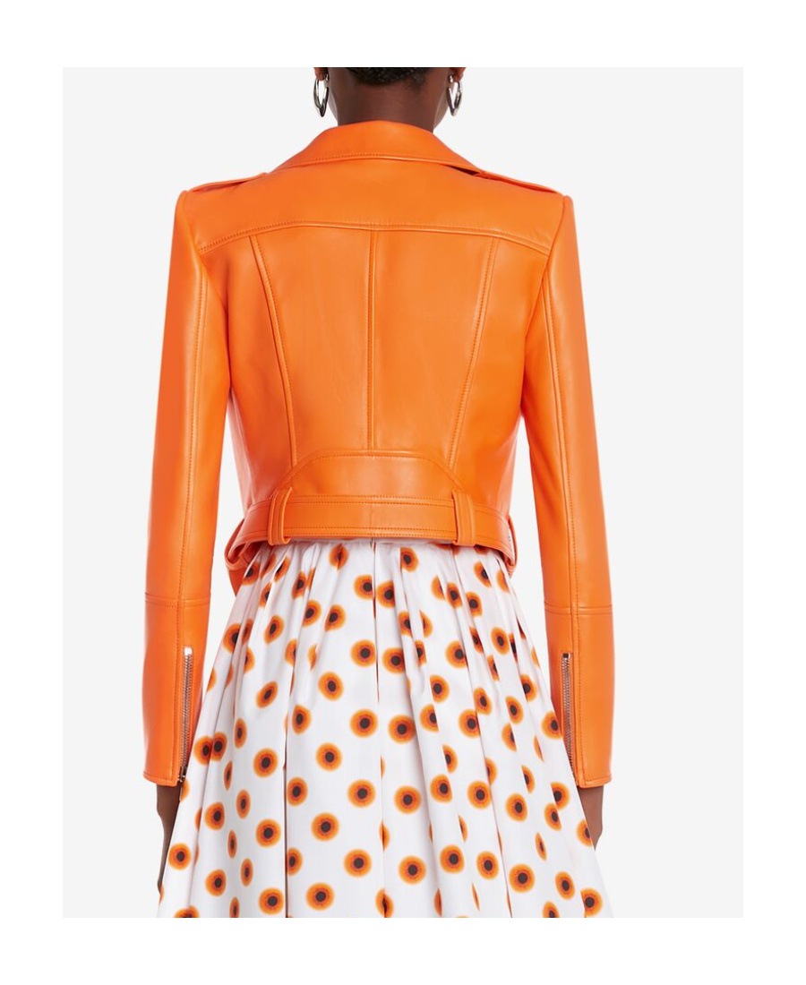 Alexander Mcqueen Smooth Leather Crpd Biker Jkt In Orange