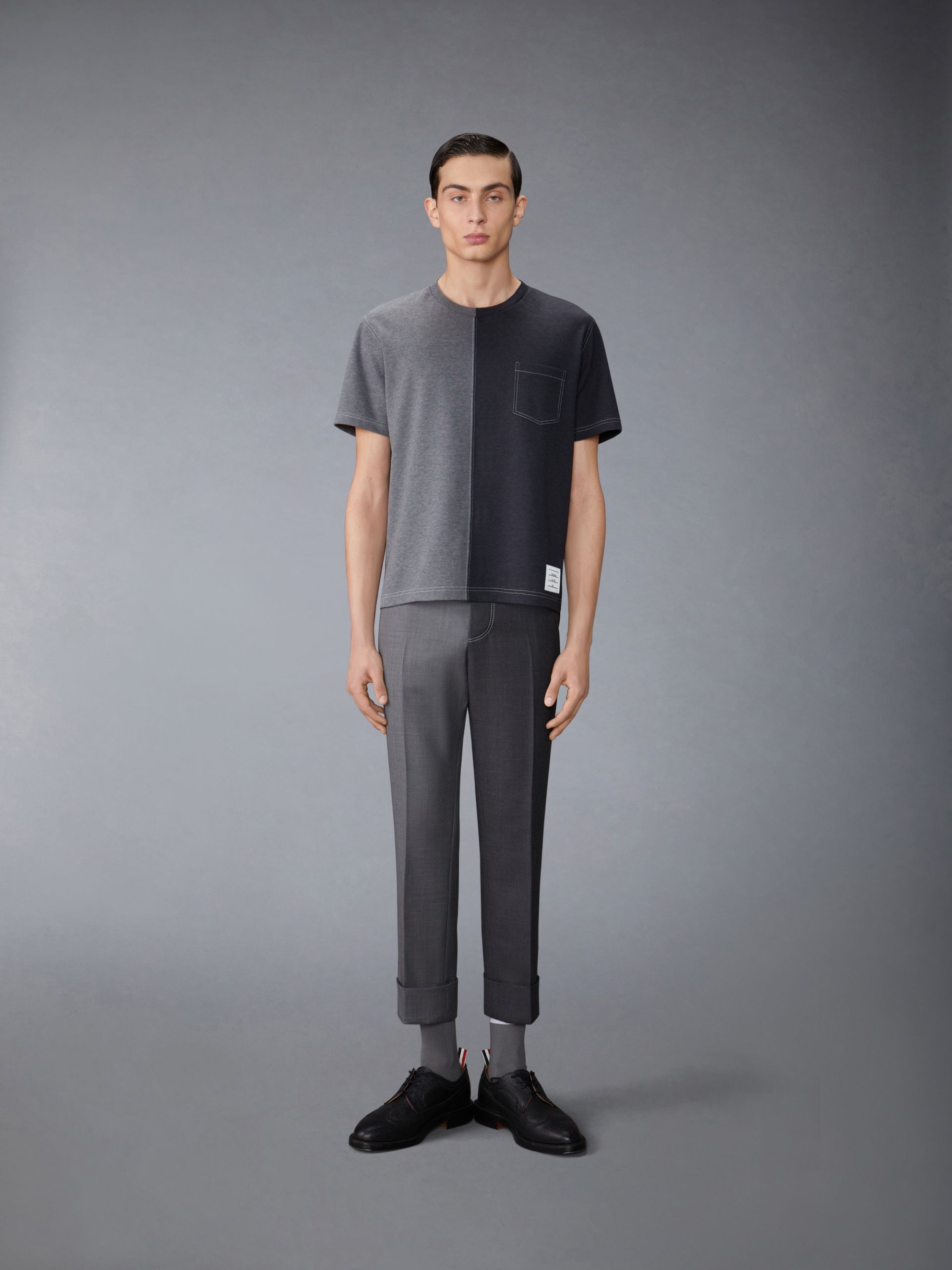 Thom Browne Two-tone Cotton T-shirt In Black