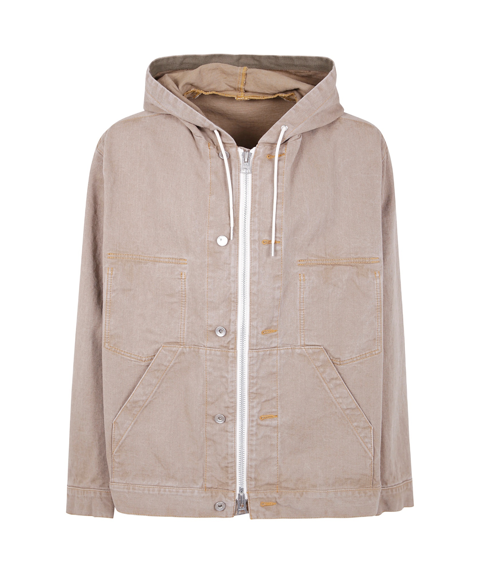 Sacai Denim Jacket With Adjustable Hem And Hood In Nude