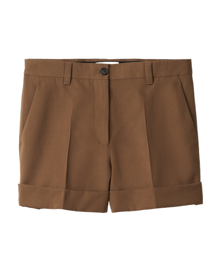 Miu Miu Bermuda Shorts In Wool Gabardine In Brown