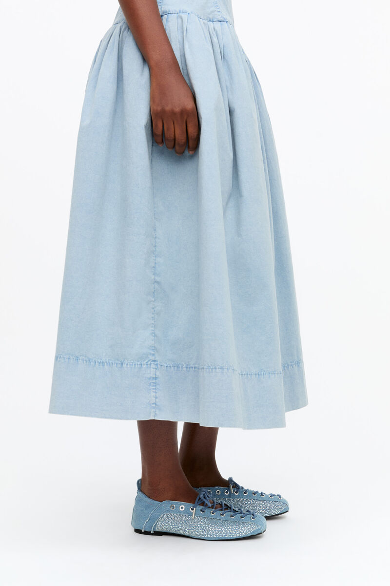 Shop Ganni Crystal-embellished Denim Lace-up Ballerinas In Blue