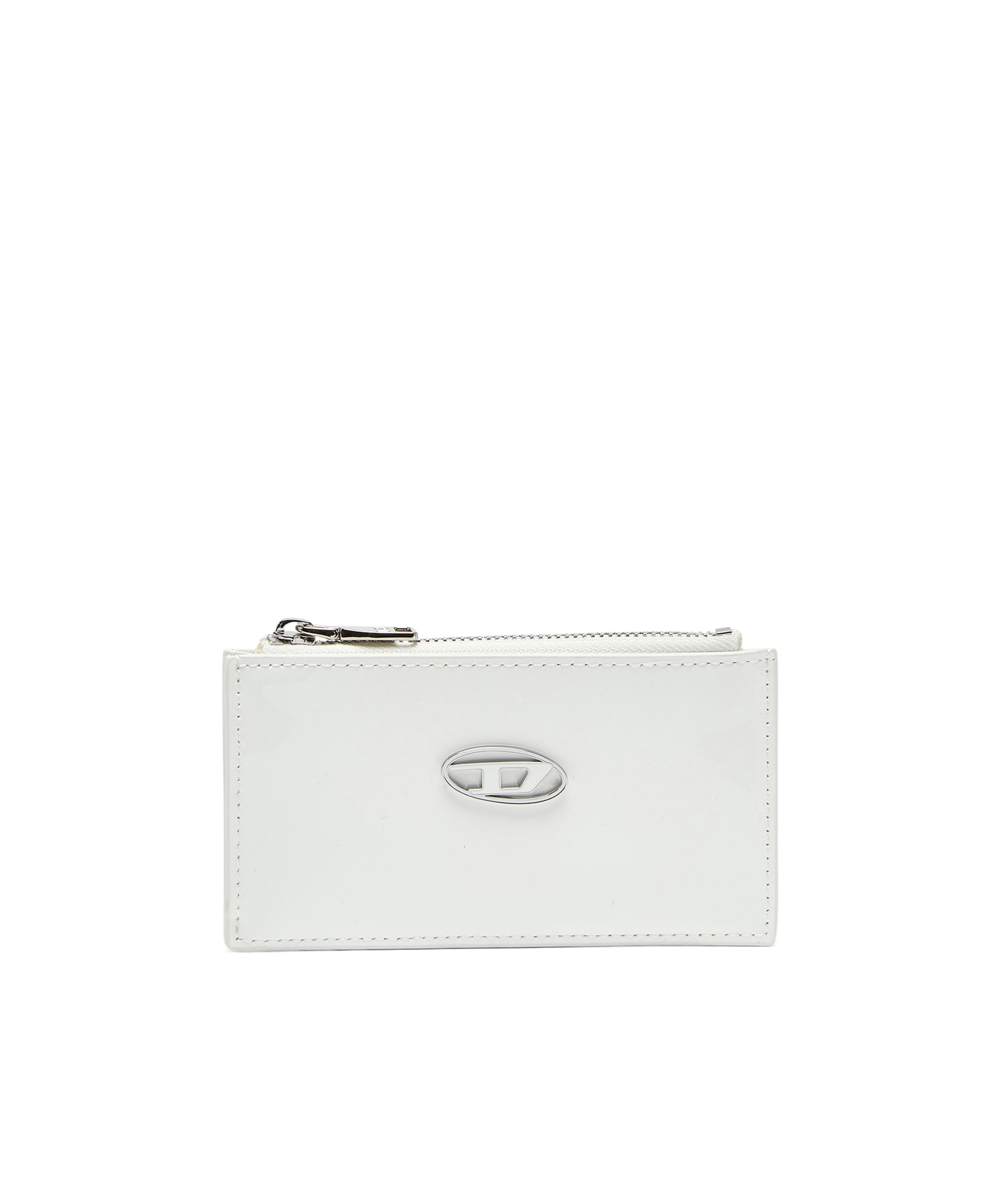 Diesel Slim Leather Card Holder In Gray