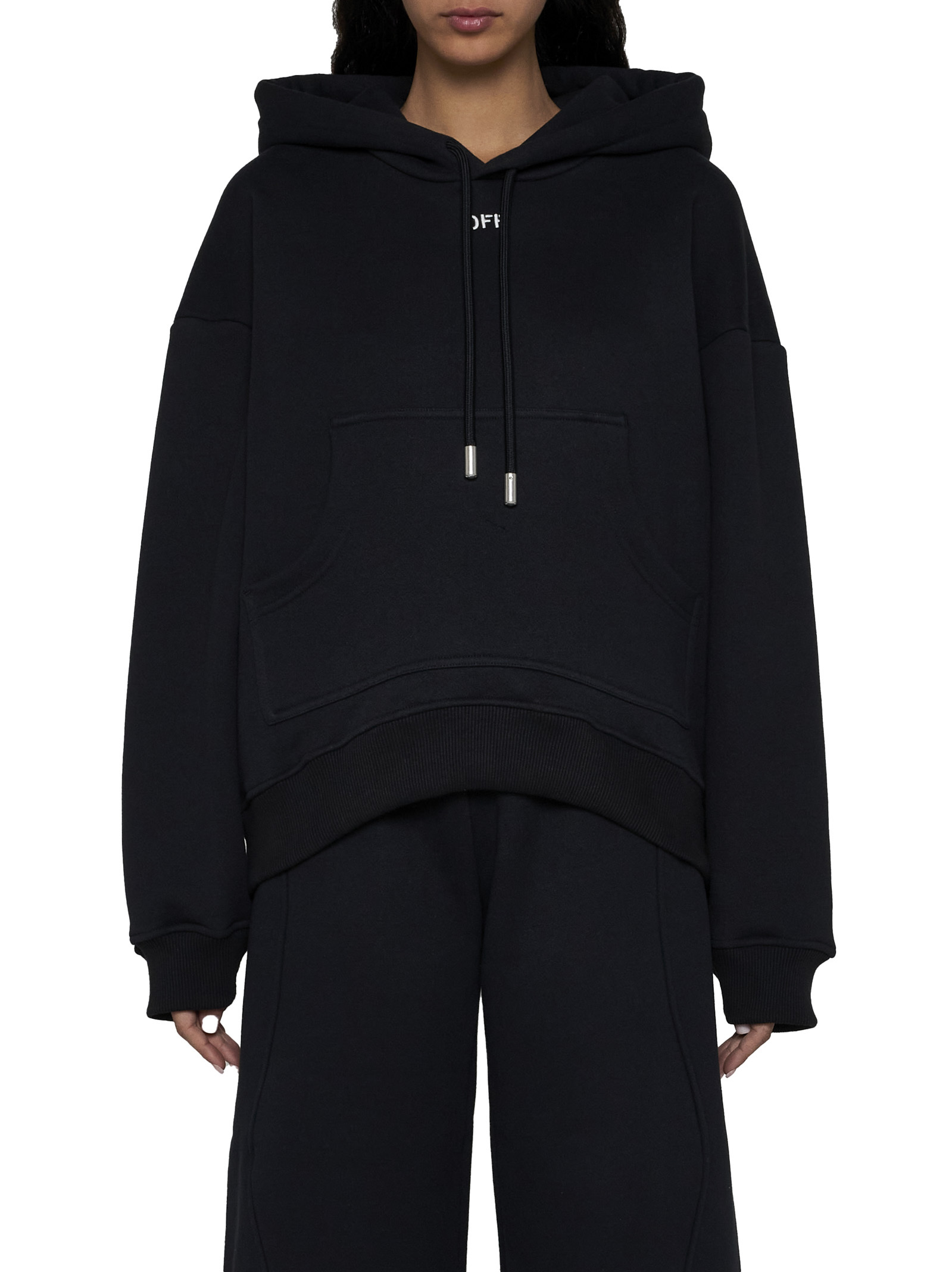 Shop Off-white Logo-embroidered Cotton Hoodie In Black