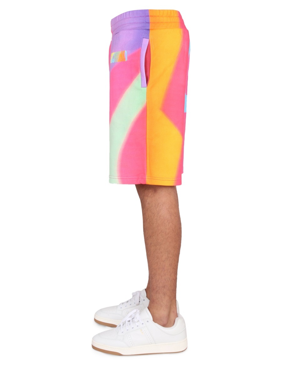Moschino Multi Rainbow Print Cotton Sweat Shorts In Pink