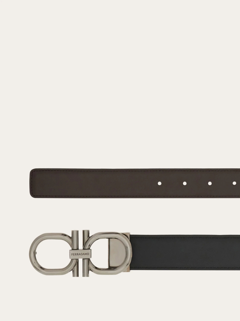Ferragamo Reversible And Adjustable Gancini Belt In Black