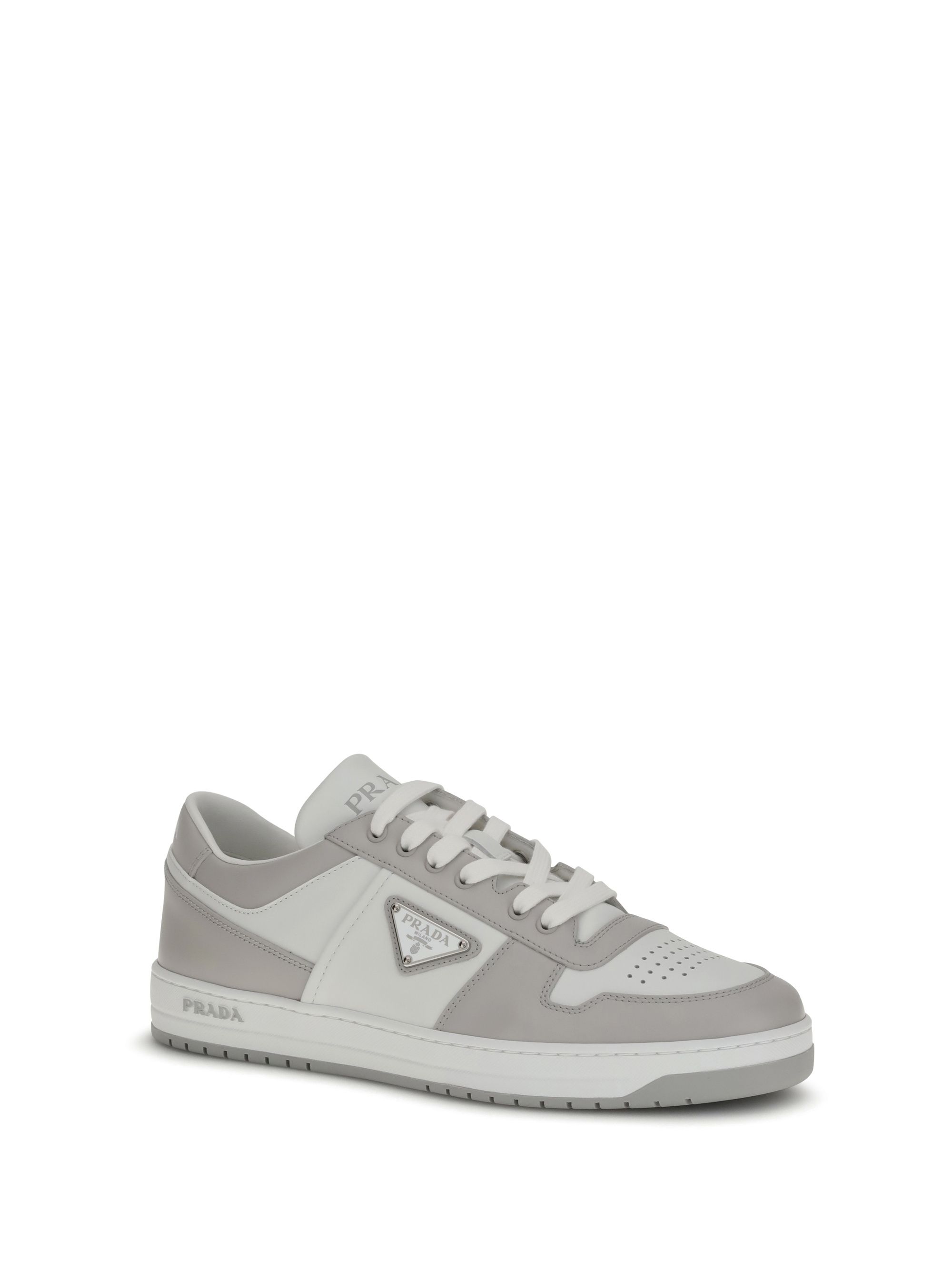 Prada Leather Sneakers Downtown Two-tone Silhouette In Gray