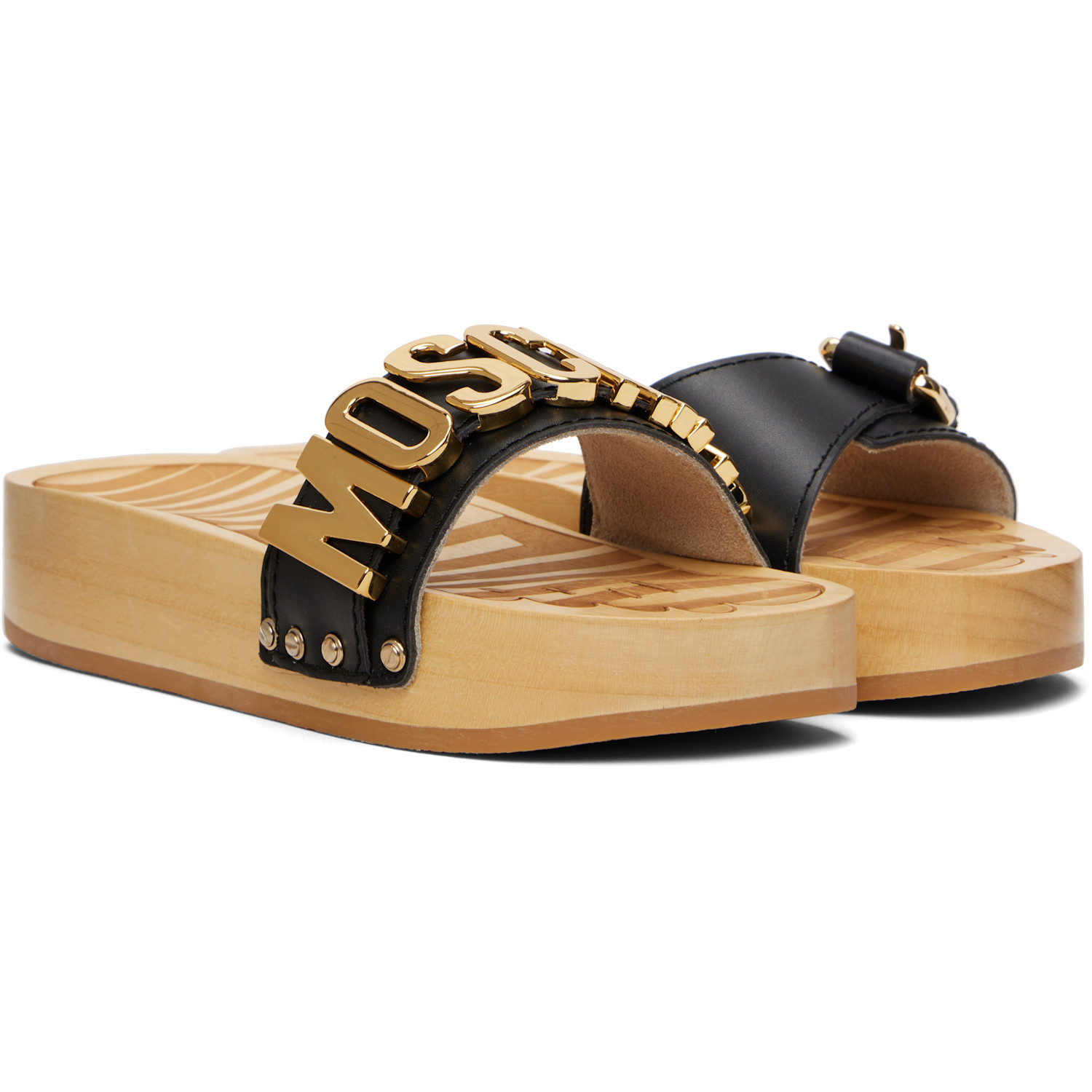 Moschino Platform Clog Sandals Open Toe Studs In Black