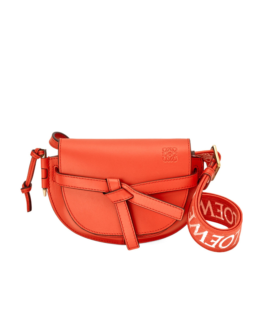 Loewe Mini Gate Dual Bag In Soft Calfskin And Jacquard In Orange