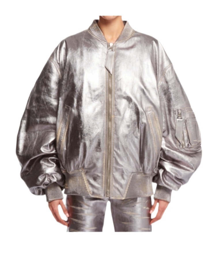 Attico Mirror-like Leather Anja Bomber With Vintage Effect In Gray
