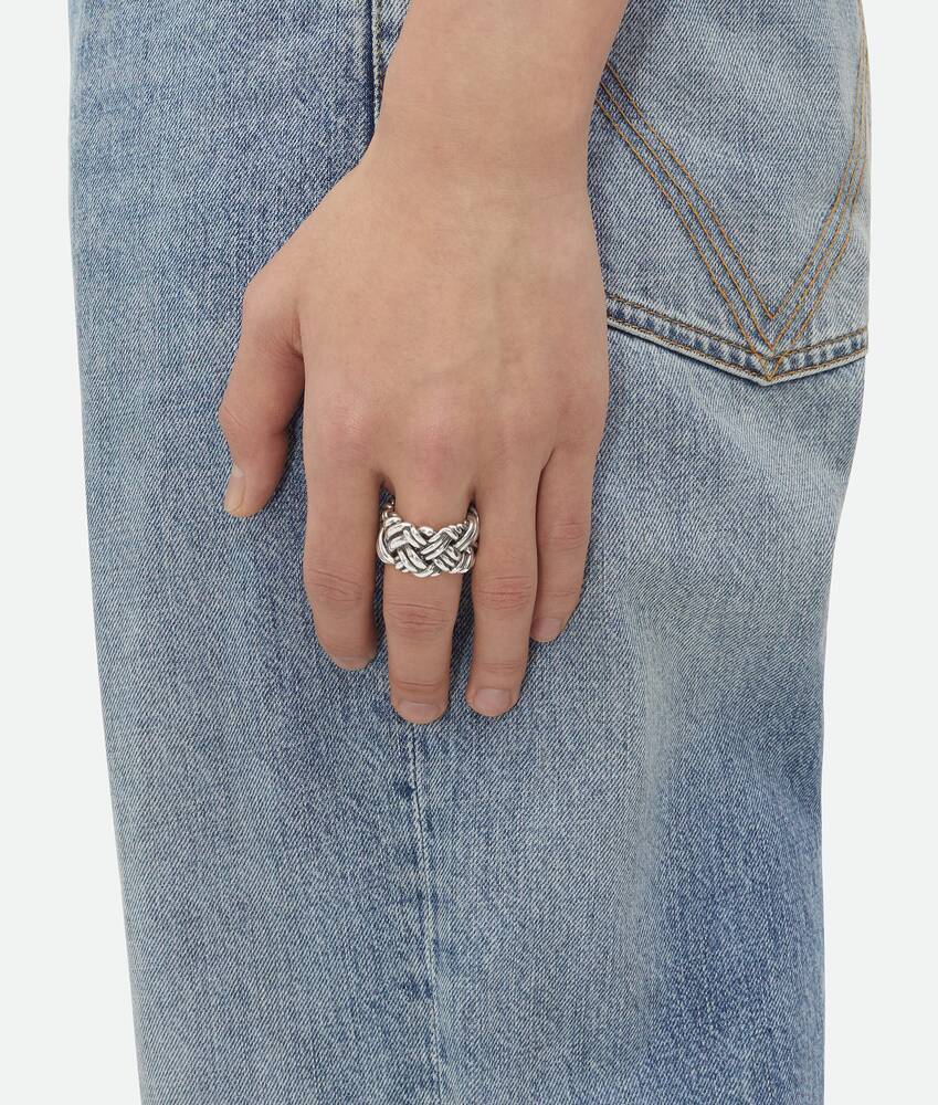 Bottega Veneta Woven Pattern Ring In Black