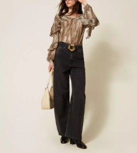 Twinset Animal Print Blouse With Ruffled Sleeves In Brown