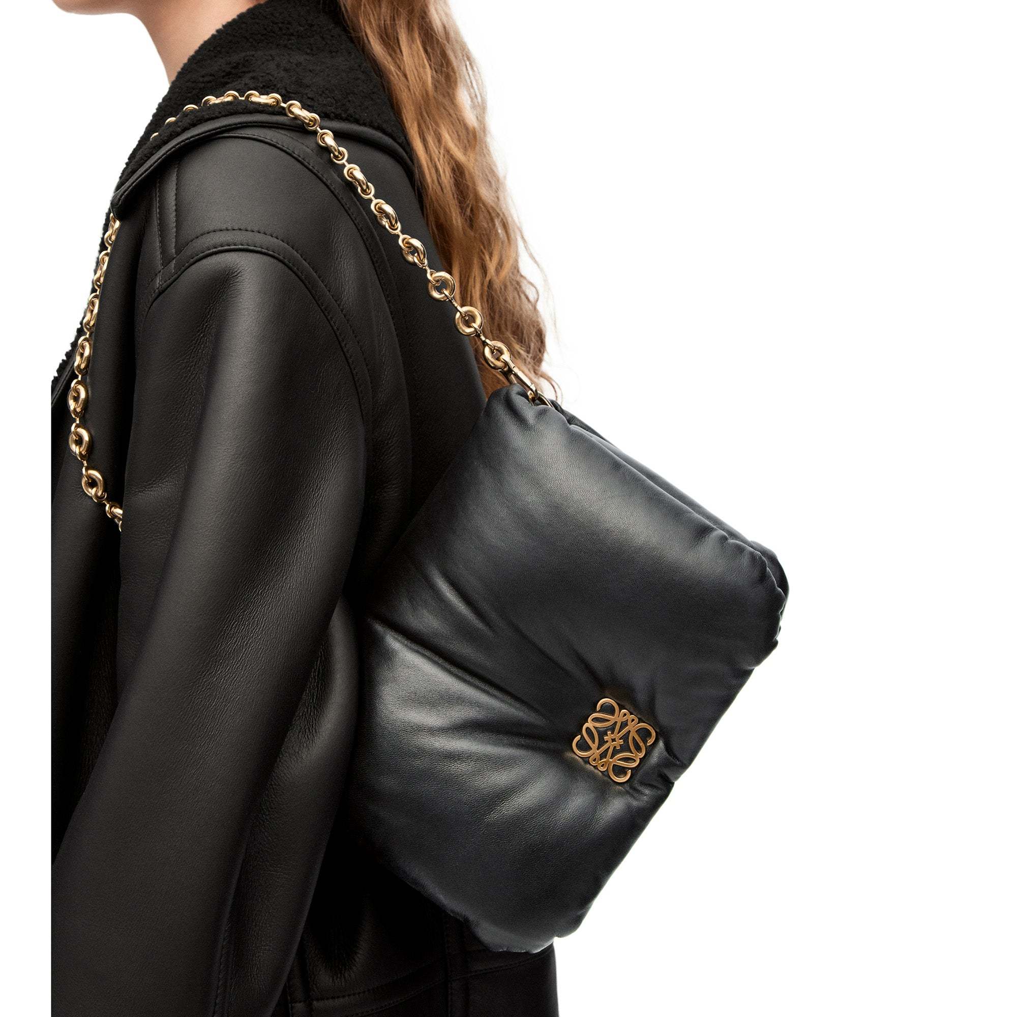 Loewe Puffer Goya Bag In Shiny Nappa Lambskin In Black