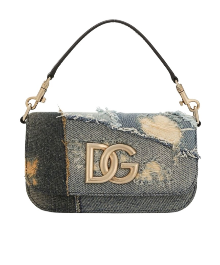 Dolce & Gabbana Logo Plaque Patchwork Denim Cross Body Bag In Gray