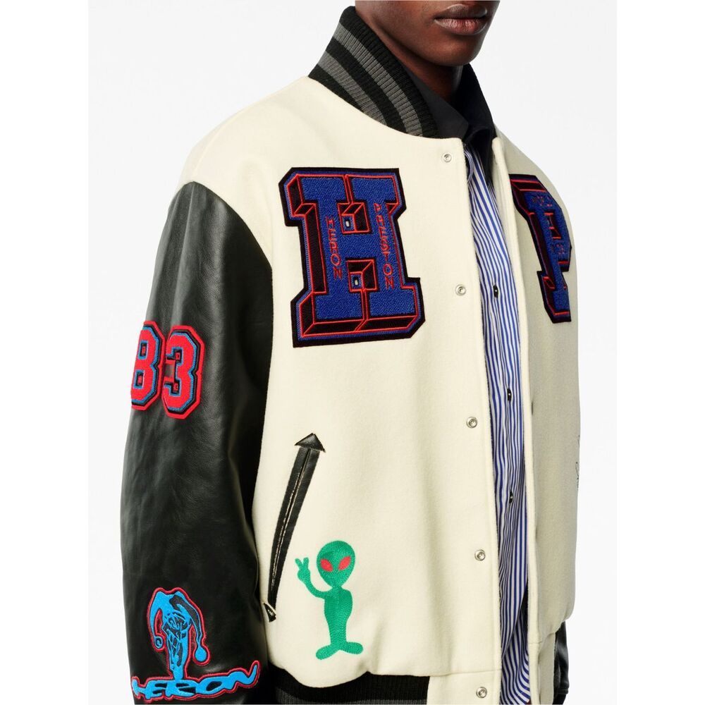 Shop Heron Preston Varsity-patches Bomber Jacket In White