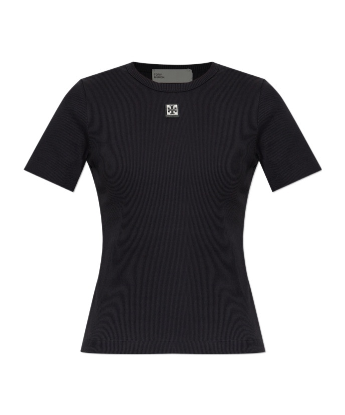 Tory Burch Crew Neck Ribbed Texture Short Sleeves Top