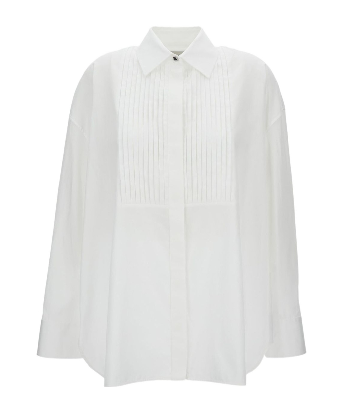 Golden Goose Oversized White Cotton Shirt With Pleated Bib And Jewel Buttons In White