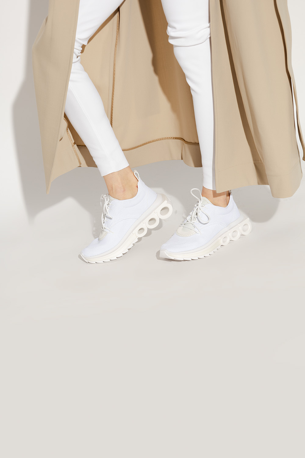 Ferragamo Mesh Pull Tab Round Toe Sneakers In White