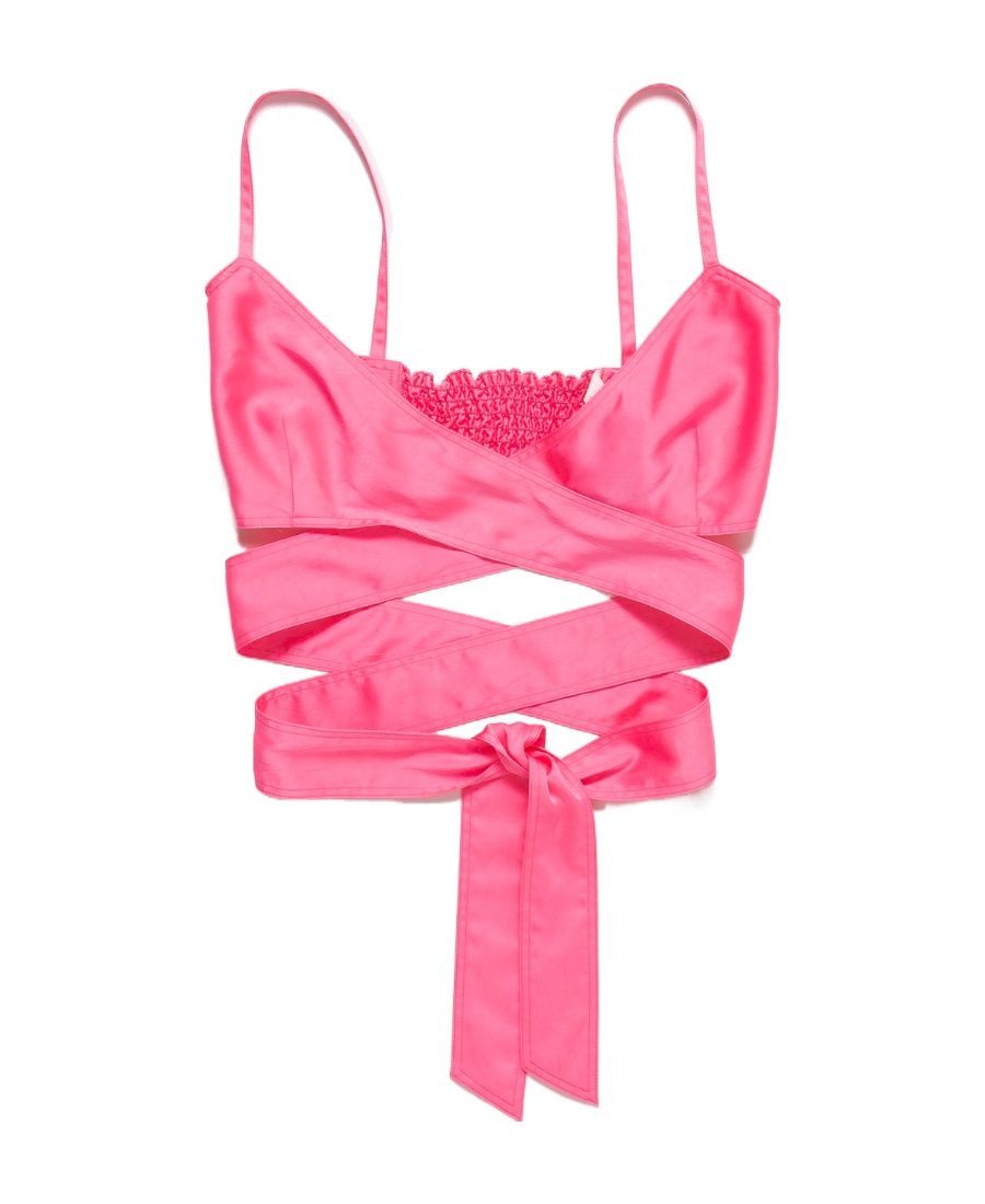 Palm Angels Crossover-strap Satin Top In Pink