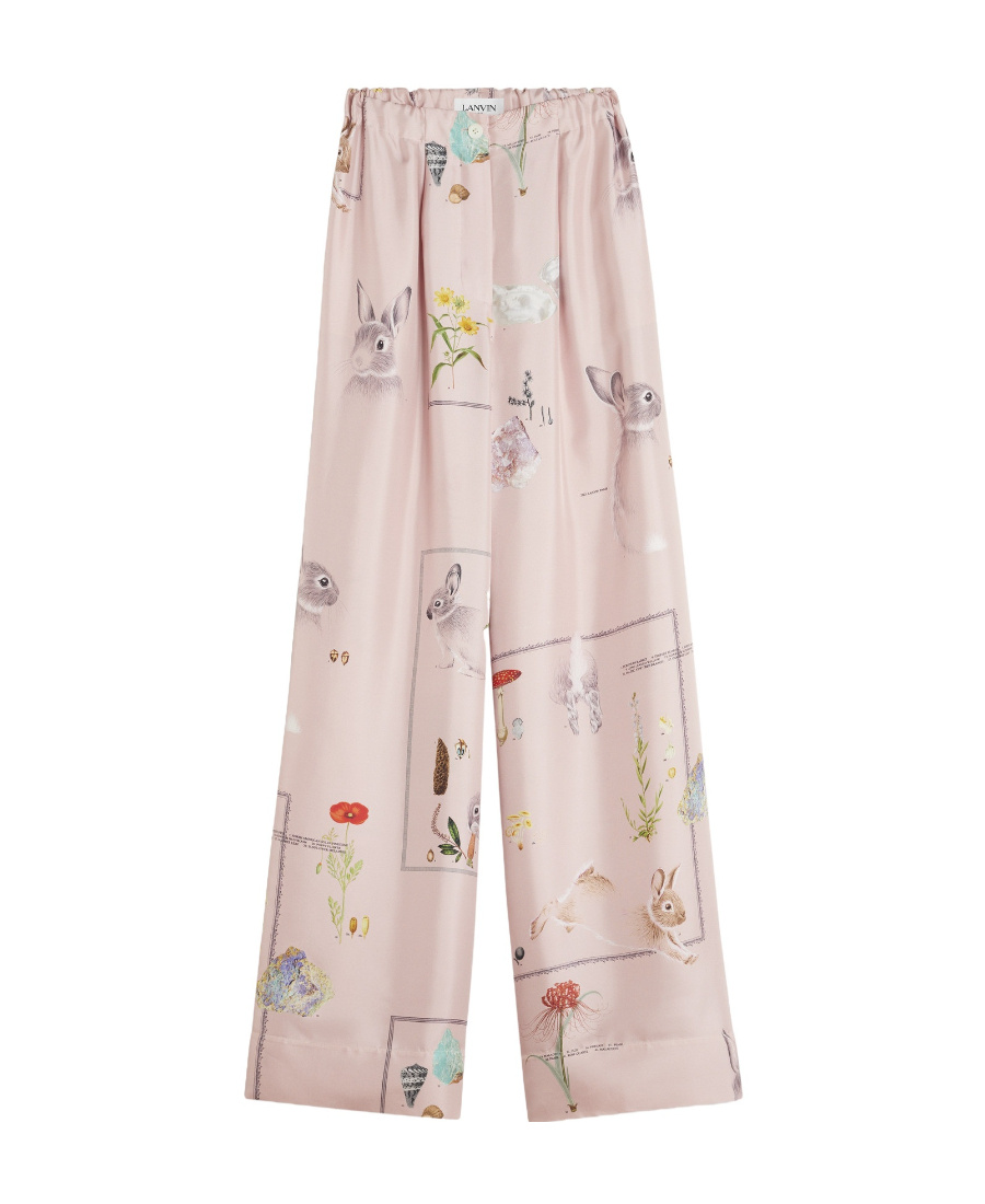 LANVIN FOLIAGE-PRINT SILK PALAZZO TROUSERS 