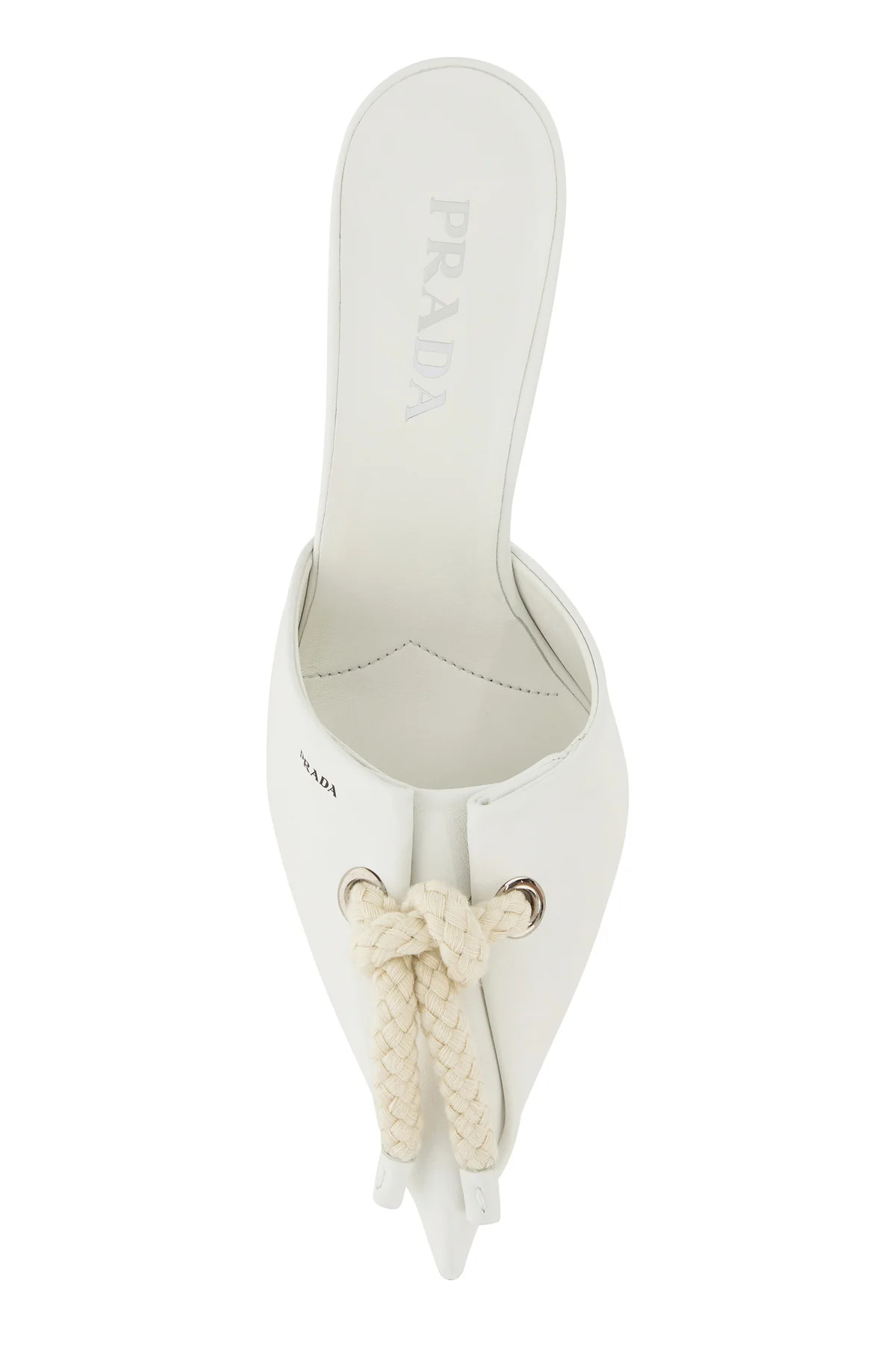 Prada Nappa Leather Mules Rope Detail In White