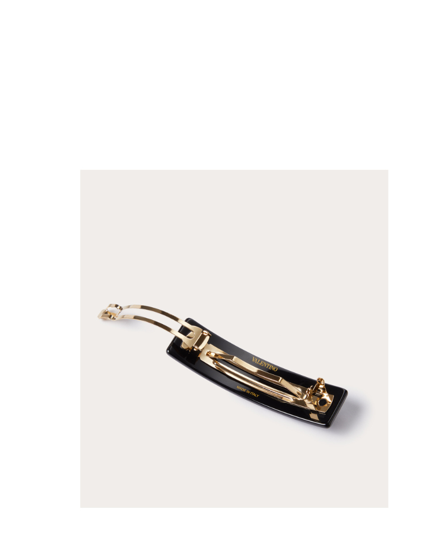 Valentino Black Acetate Vlogo Hair Clip In Black