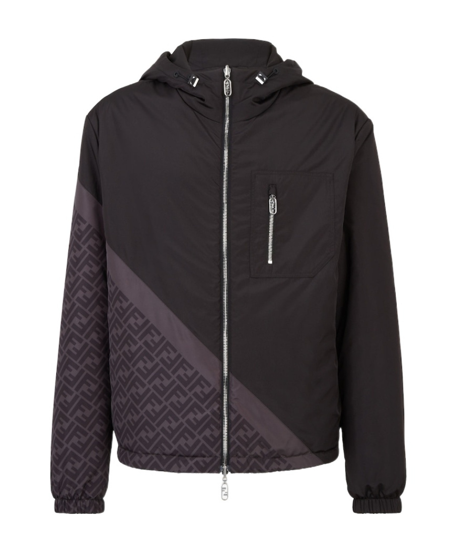 Fendi Ff-print Hooded Windbreaker In Black