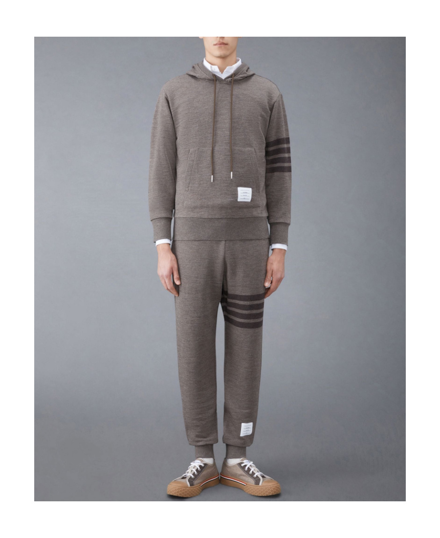 Thom Browne Stripe-detail Knit Hoodie In Gray