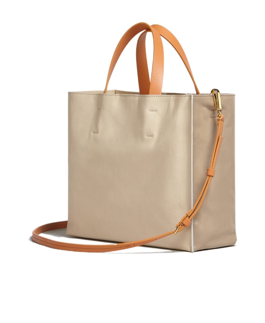 Marni Logo Print Leather Shoulder Bag In Nude