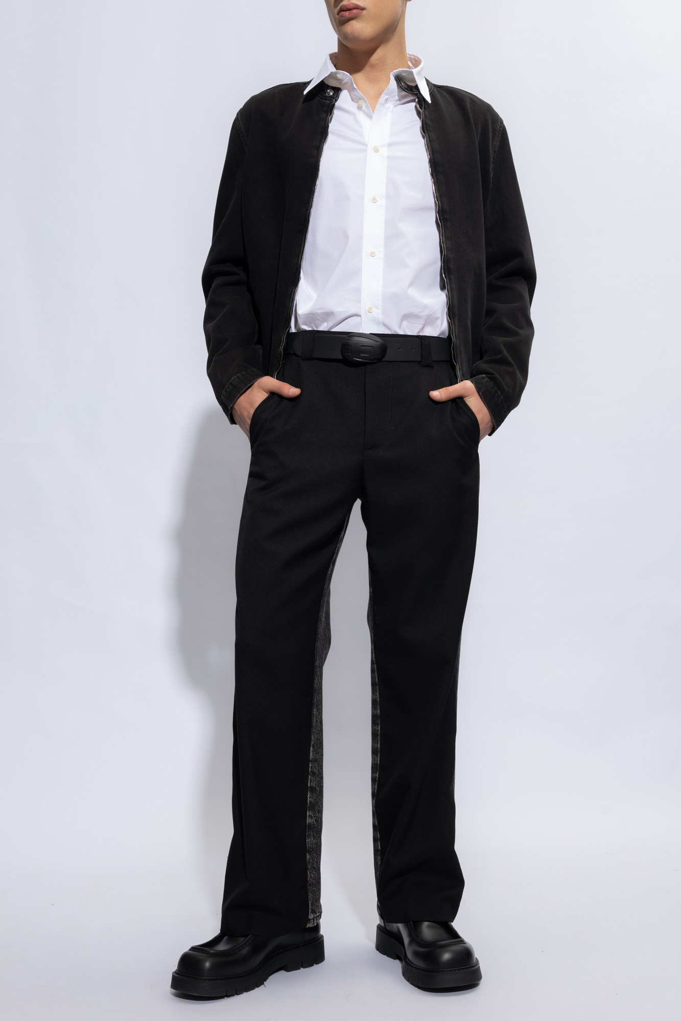 Diesel P-wire Denim Panelled Trousers In Black