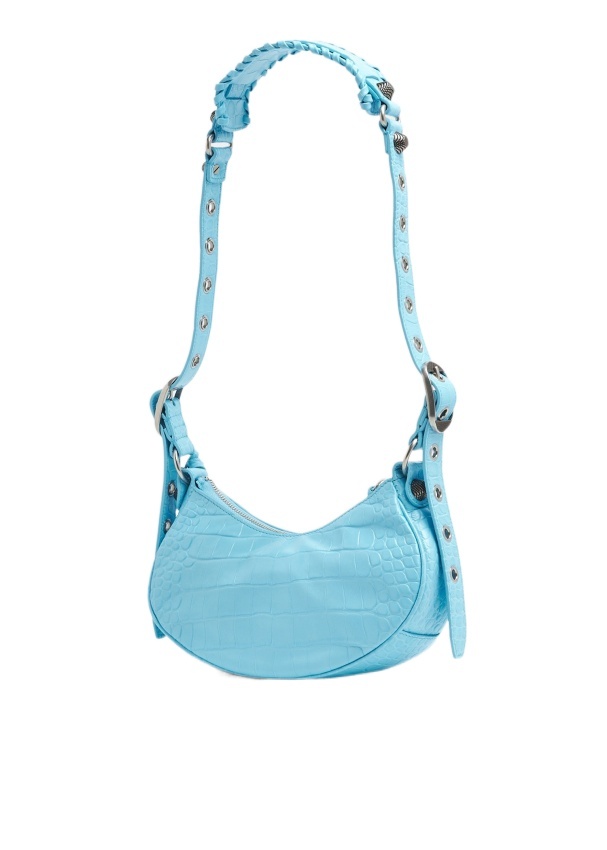 Balenciaga Le Cagole Xs Crocodile Embossed Leather Shoulder Bag In Blue