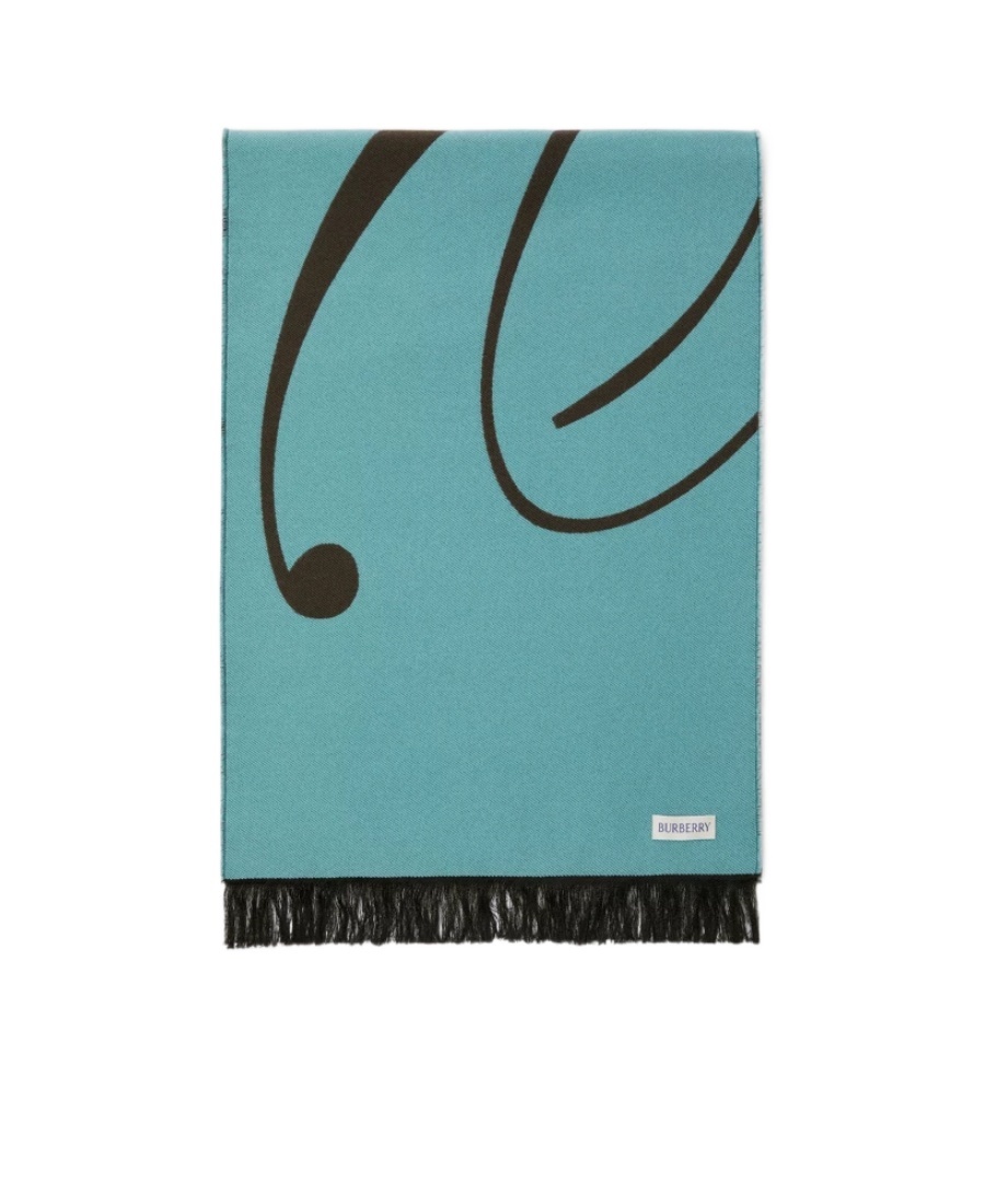 Burberry Logo Wool Silk Scarf In Black