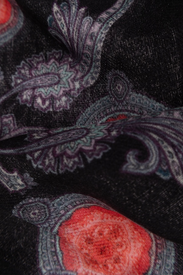 Etro Graphic Printed Frayed-edge Scarf In Black