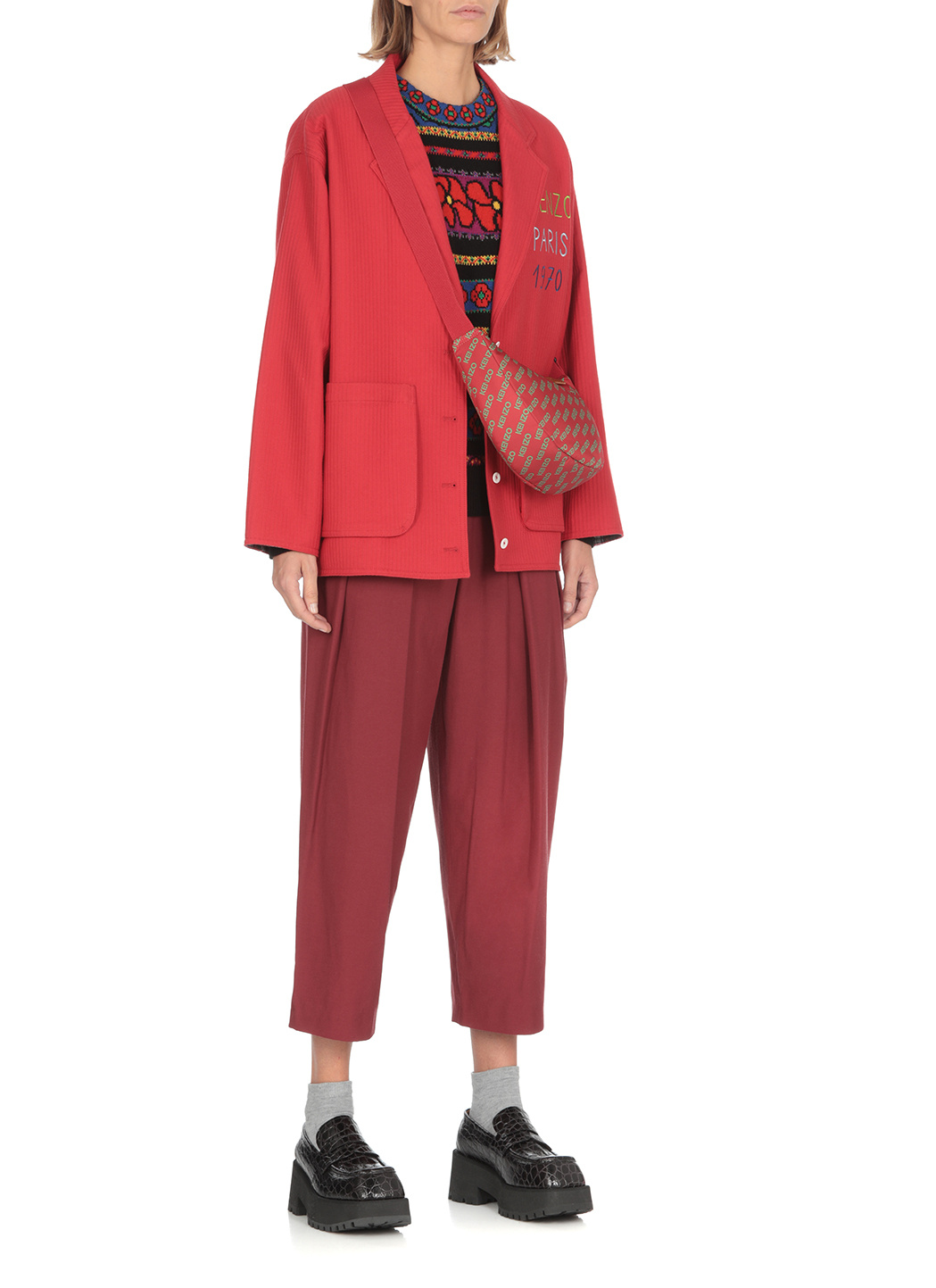 Shop Kenzo Cropped Pleated Trousers In Red