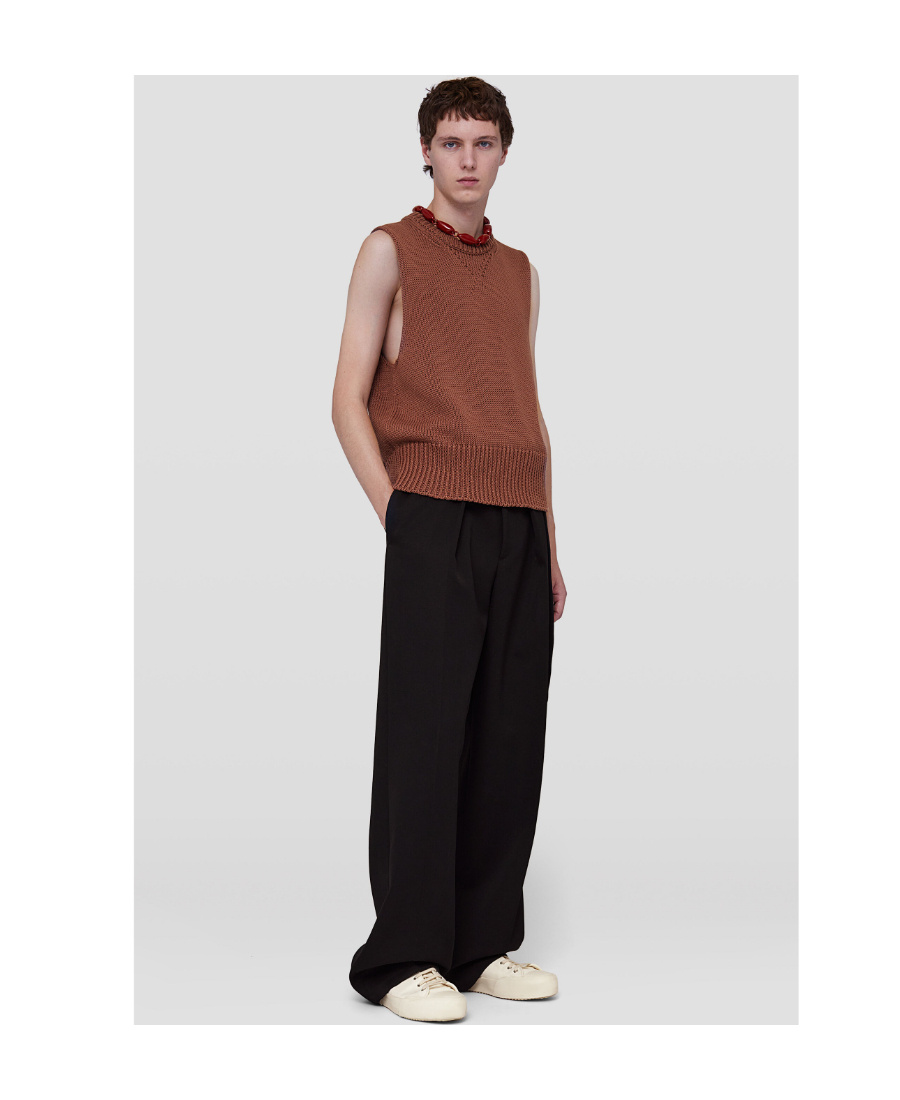 Jil Sander Knitted Vest With Ribbed Trims In Brown