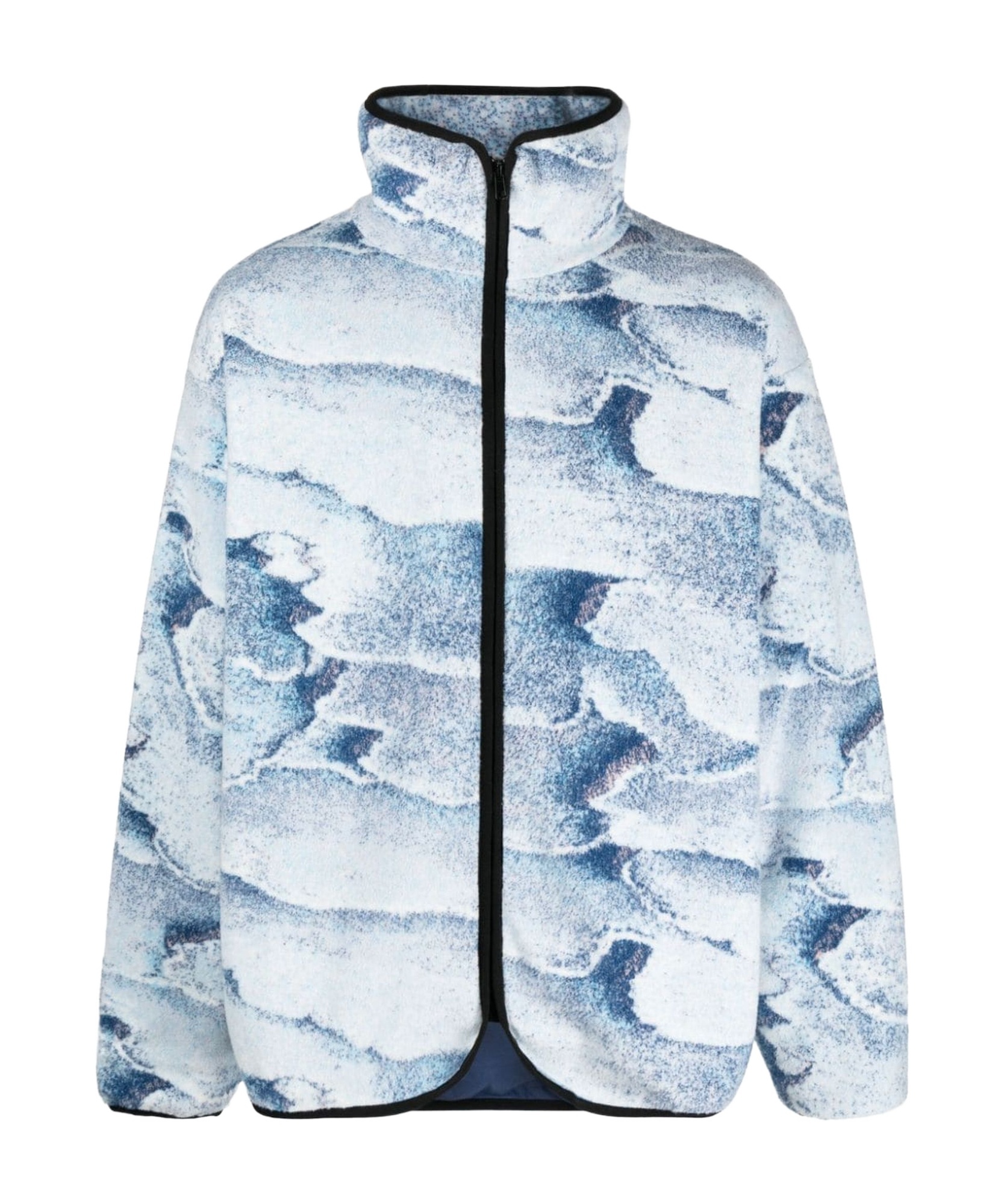 Bonsai Terry Cloth Oversize Zip Jacket With Abstract Pattern In Blue