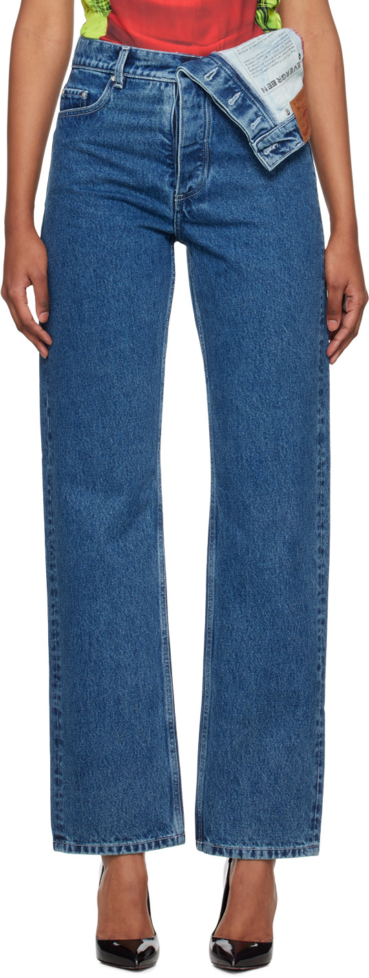 Y/project Asymmetric Waist Five-pocket Jeans In Blue