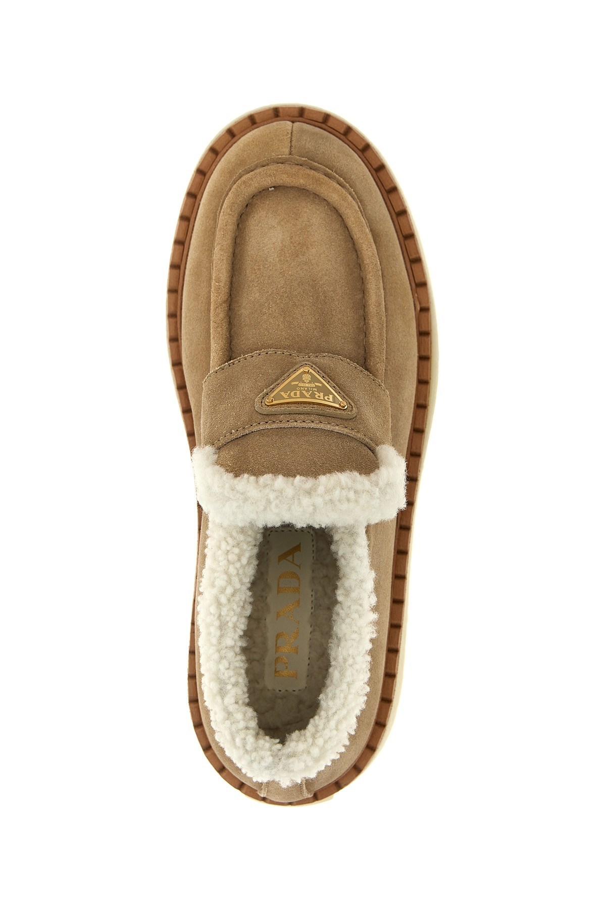 Prada Brown Suede Loafer Boots In Brown