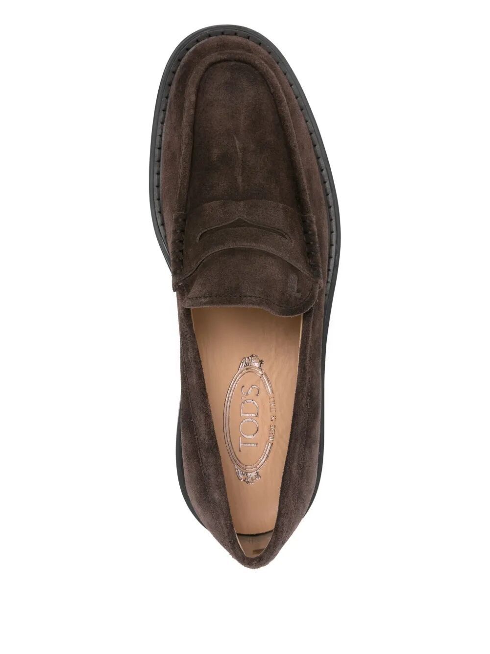 Tod's Round Toe Suede Finish Loafers With Rubber Sole In Black